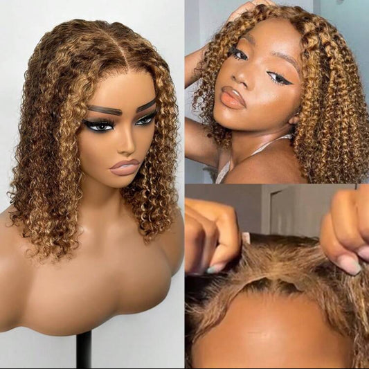 Honey Blonde Curly Lace Front Wig – Human Hair, Pre-Plucked, Glueless